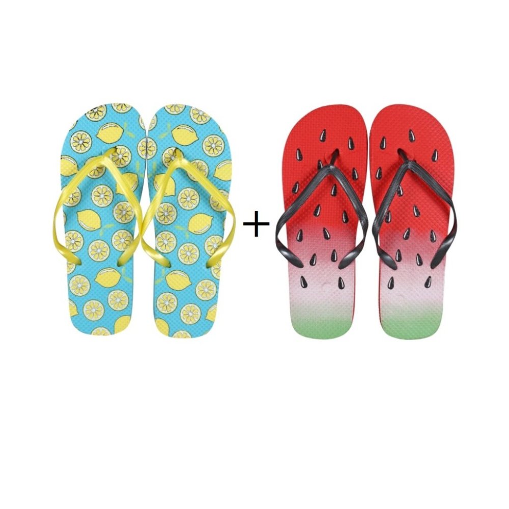 NEW DESIGNER STYLE (2) LADIES FLIP FLOPS WATERMELON / LEMONS  S M L